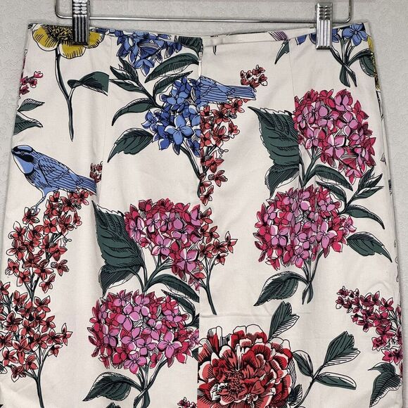 Boden Skirt Womens 6 Ivory Floral Bird Pencil Cotton Blend Lined 25.5" Midi - Picture 6 of 9